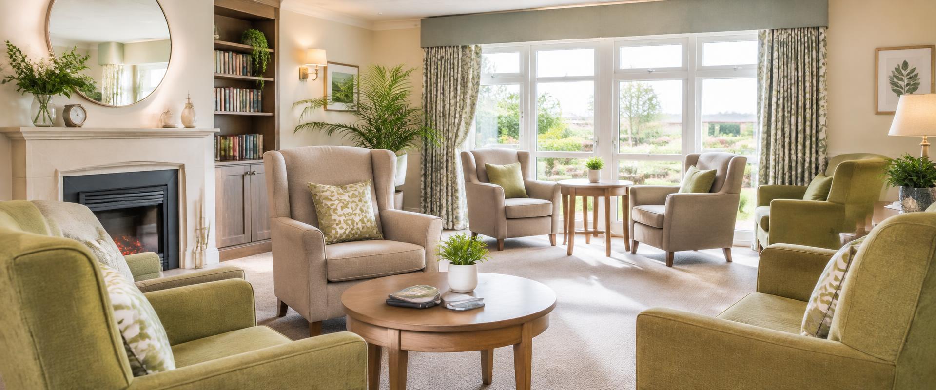 A bright, comfortable lounge inside a residential care home